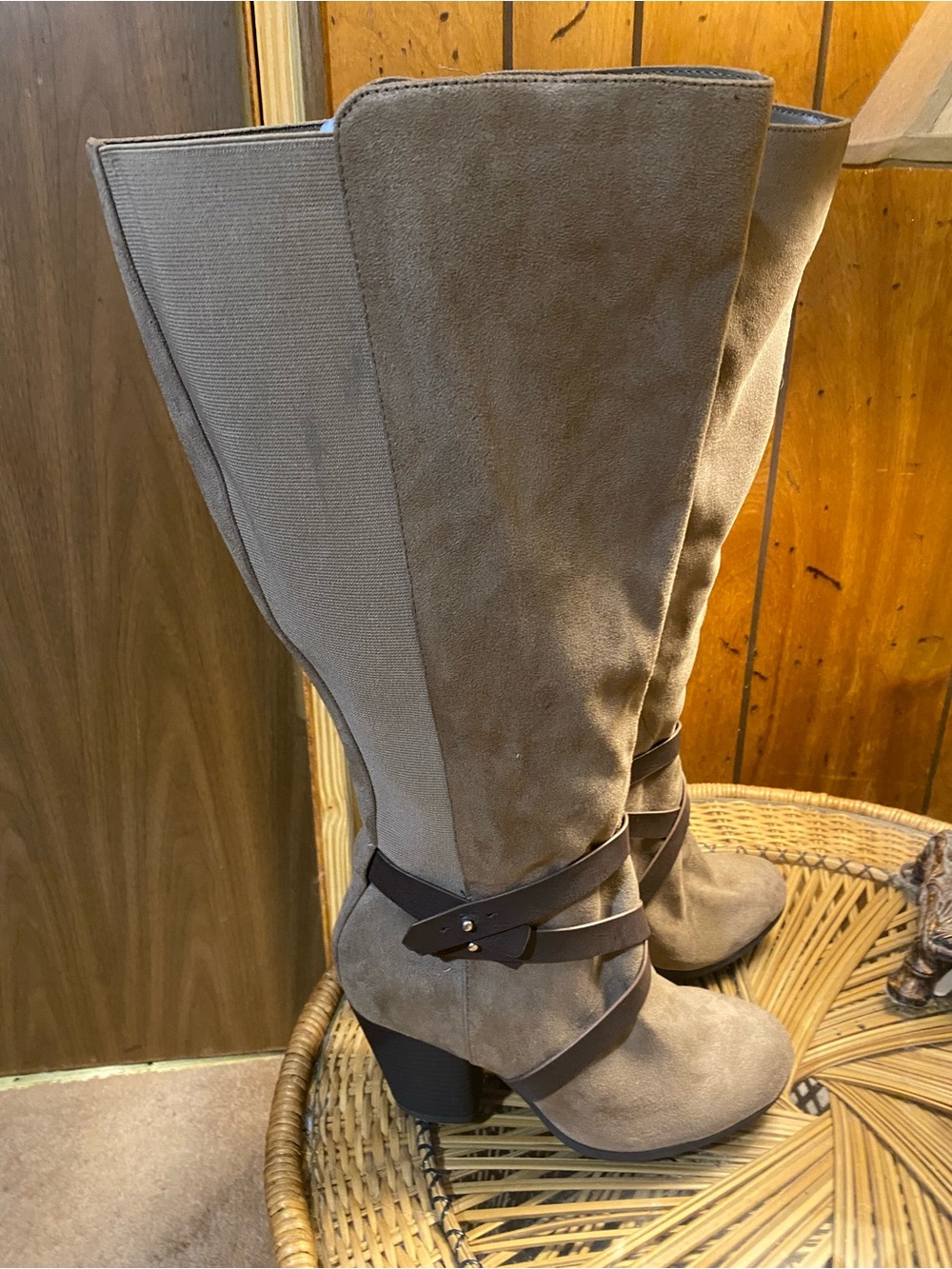 Torrid Women's Taupe Knee-High Suede Boots with Strap Detail 9W